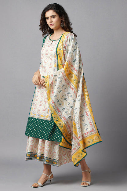 Green Printed kurta, Culottes and Dupatta Set