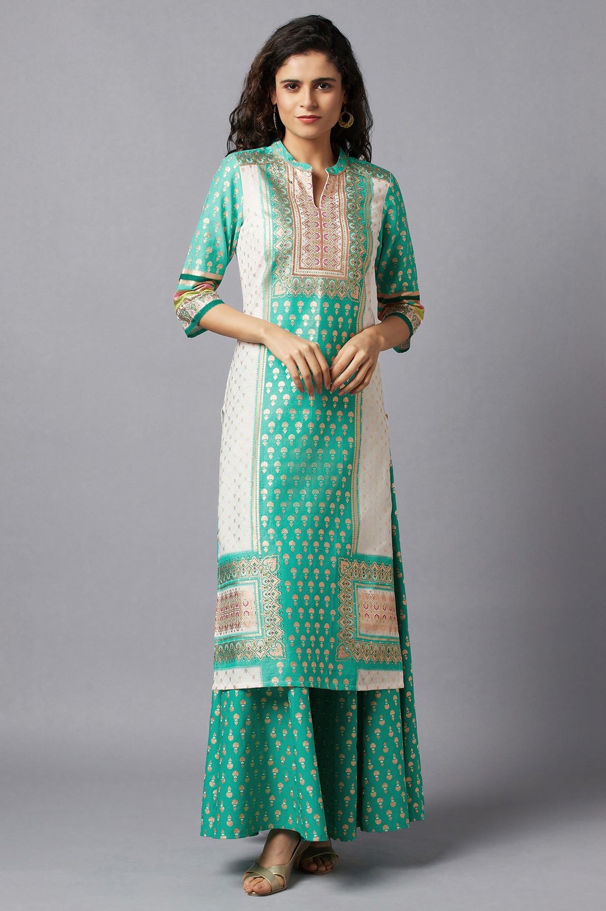 Green Ethnic kurta with Culottes - XS