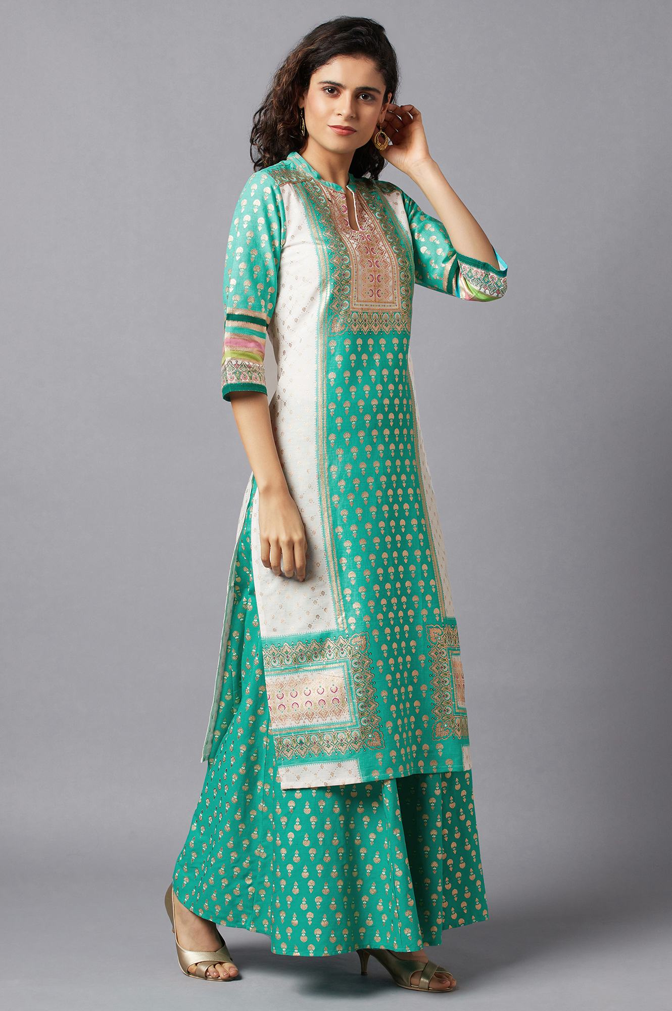 Green Ethnic kurta with Culottes