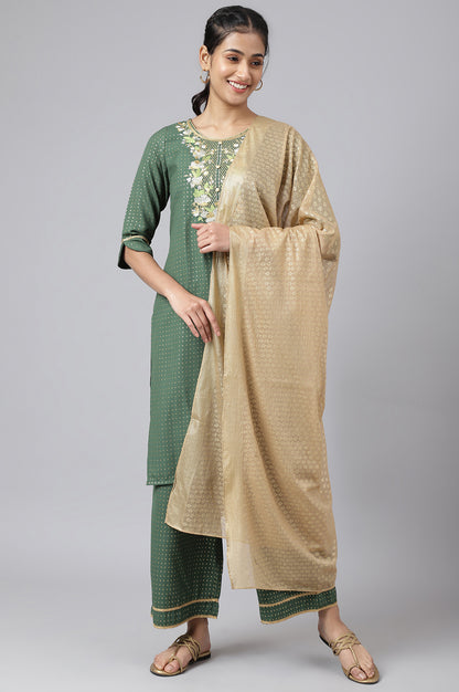 Green Printed kurta, Green Palazzo and Dupatta Set