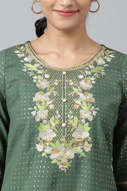 Green Printed kurta, Green Palazzo and Dupatta Set