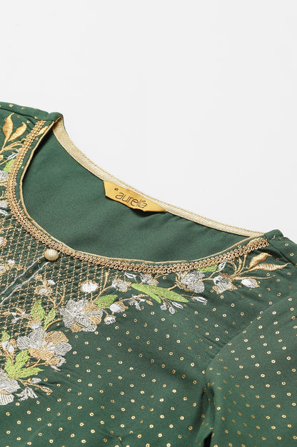 Green Printed kurta, Green Palazzo and Dupatta Set