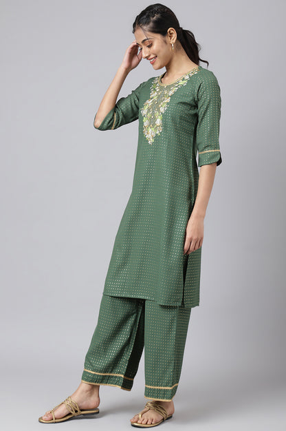 Green Printed kurta, Green Palazzo and Dupatta Set