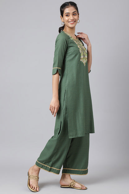 Green Printed kurta, Green Palazzo and Dupatta Set