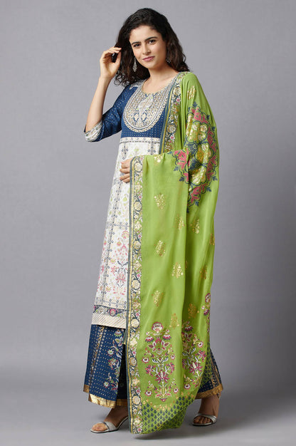 Blue Printed kurta, Skirt and Dupatta Set