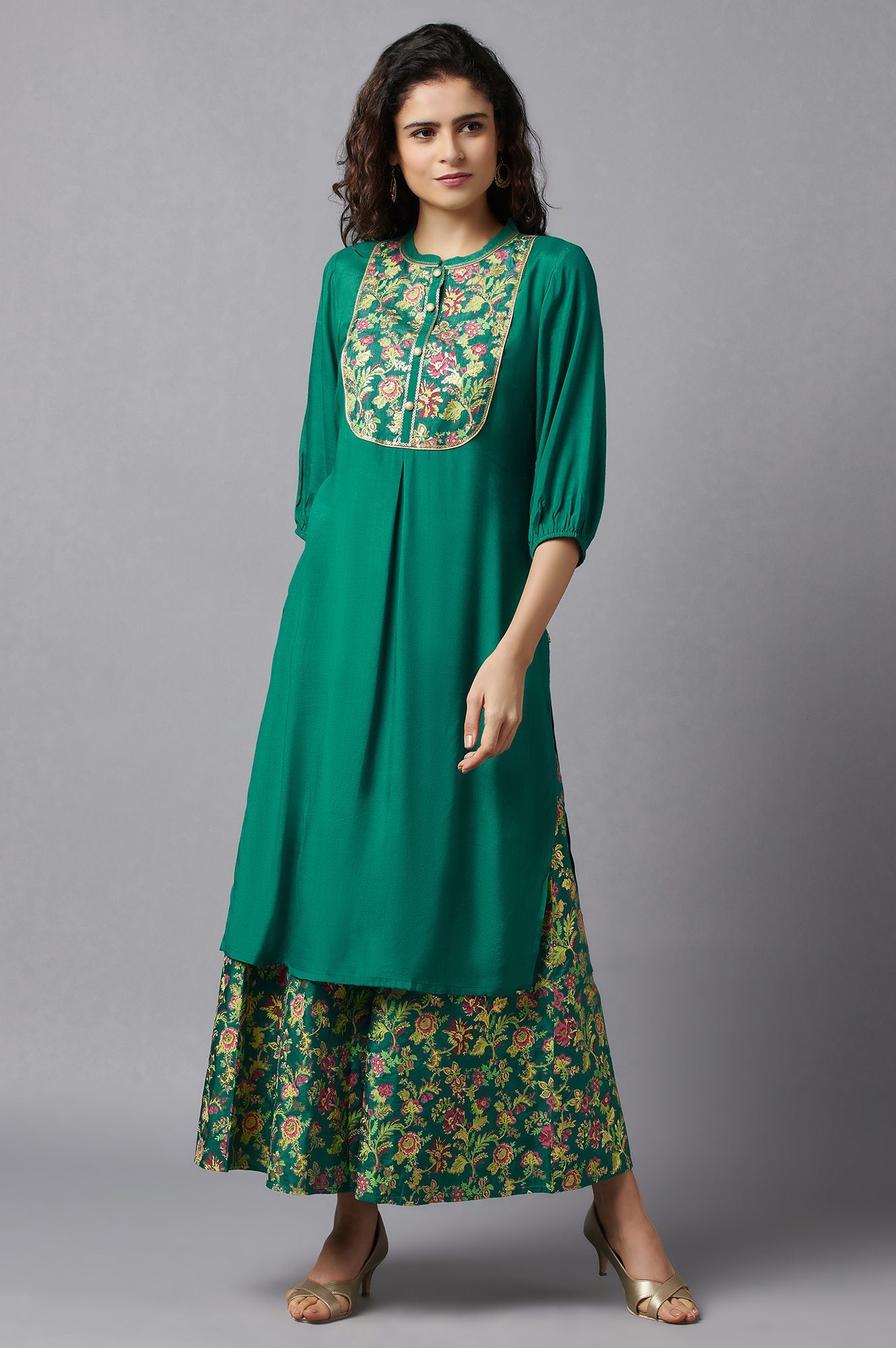 Green Ethnic kurta with Culottes