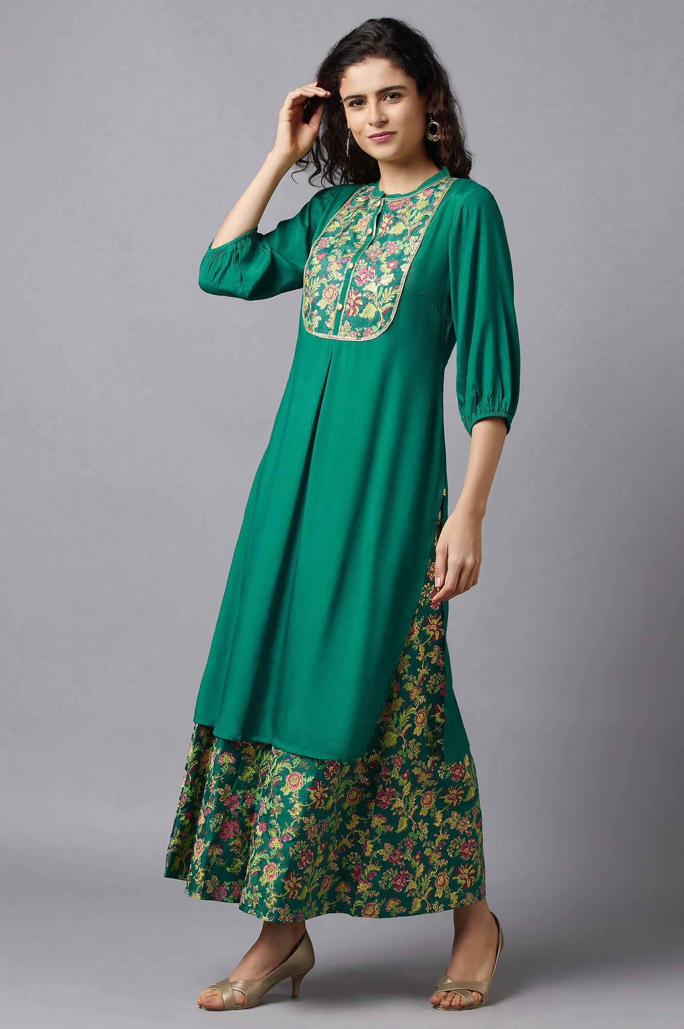 Green Ethnic kurta with Culottes