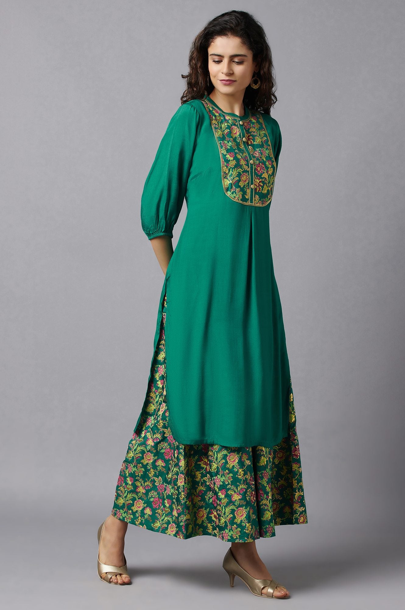 Green Ethnic kurta with Culottes