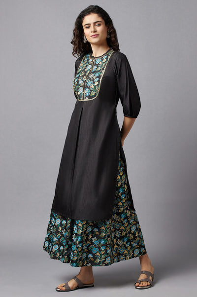 Black Ethnic kurta with Culottes
