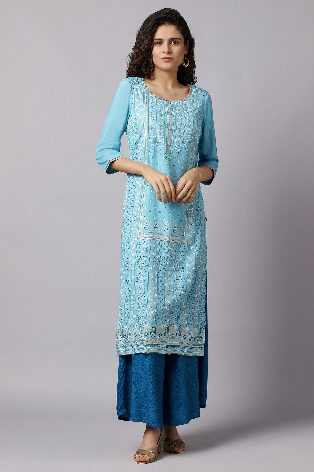 Blue kurta and Culottes Set