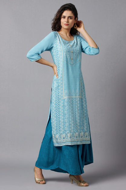 Blue kurta and Culottes Set