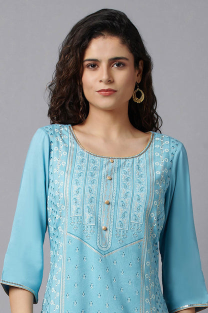 Blue kurta and Culottes Set