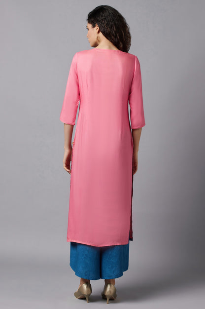 Pink kurta and Blue Culottes Set