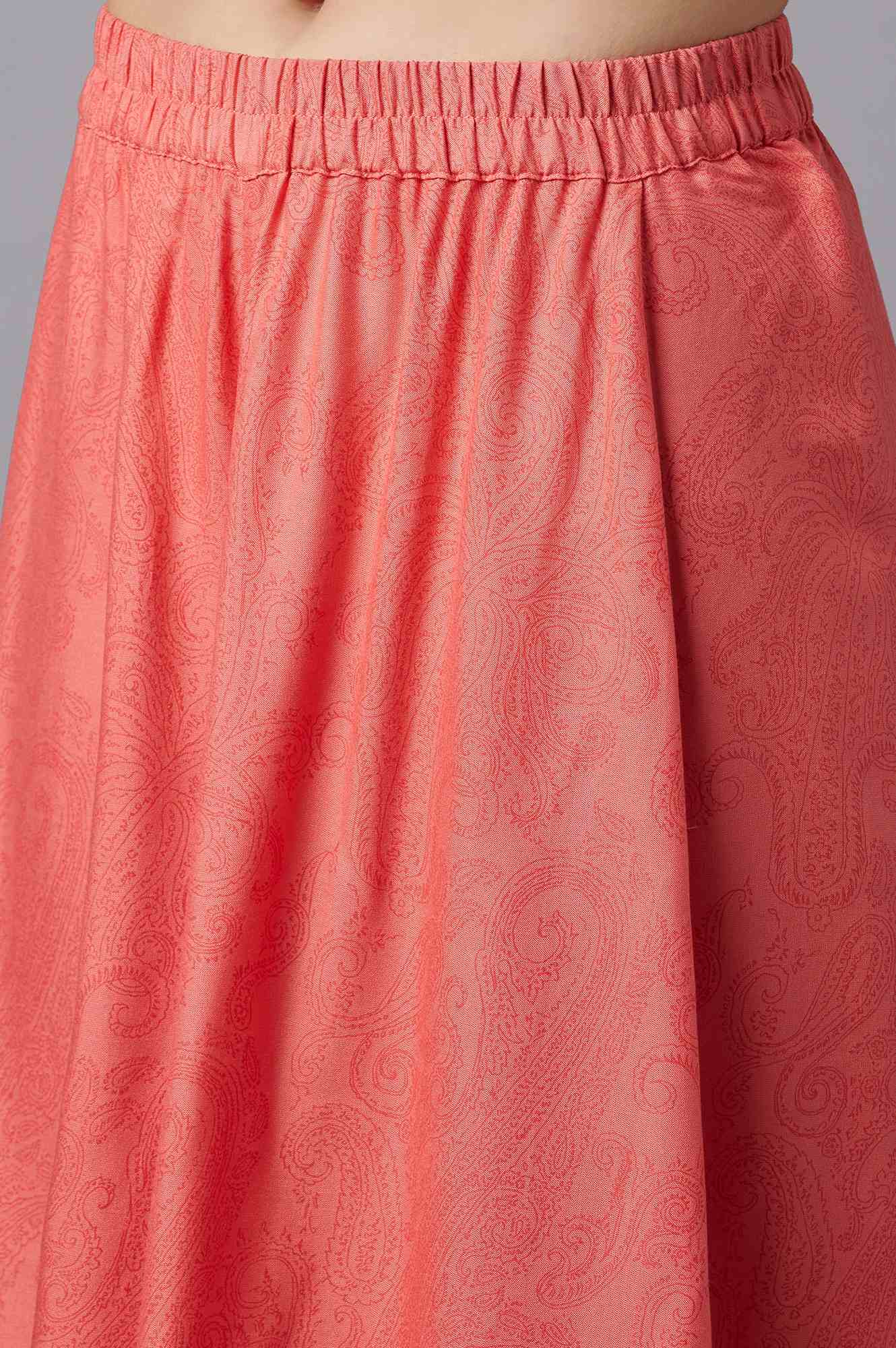 Peach Printed kurta Culottes and Dupatta Set