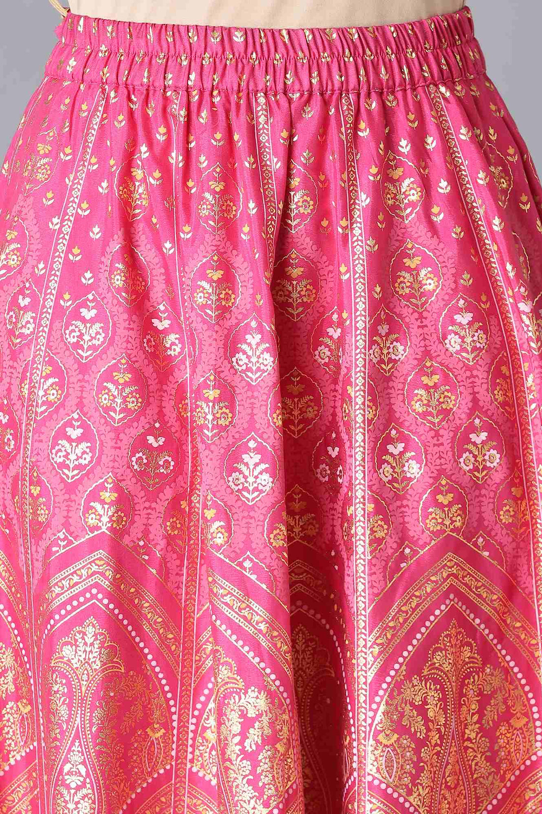 Yellow One Shoulder kurta, Pink Skirt and Dupatta Set