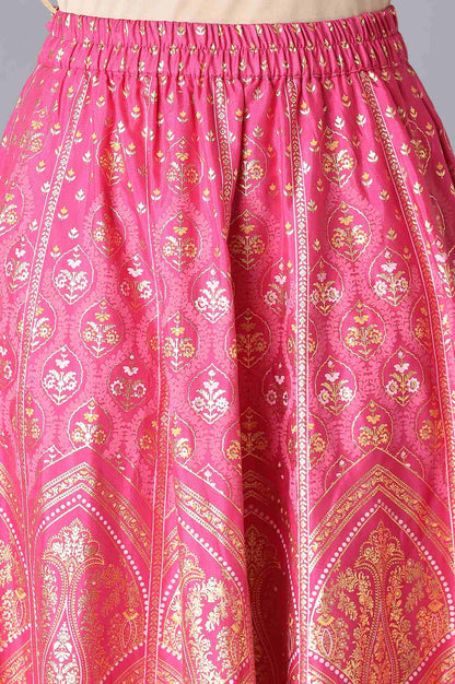 Yellow One Shoulder kurta, Pink Skirt and Dupatta Set