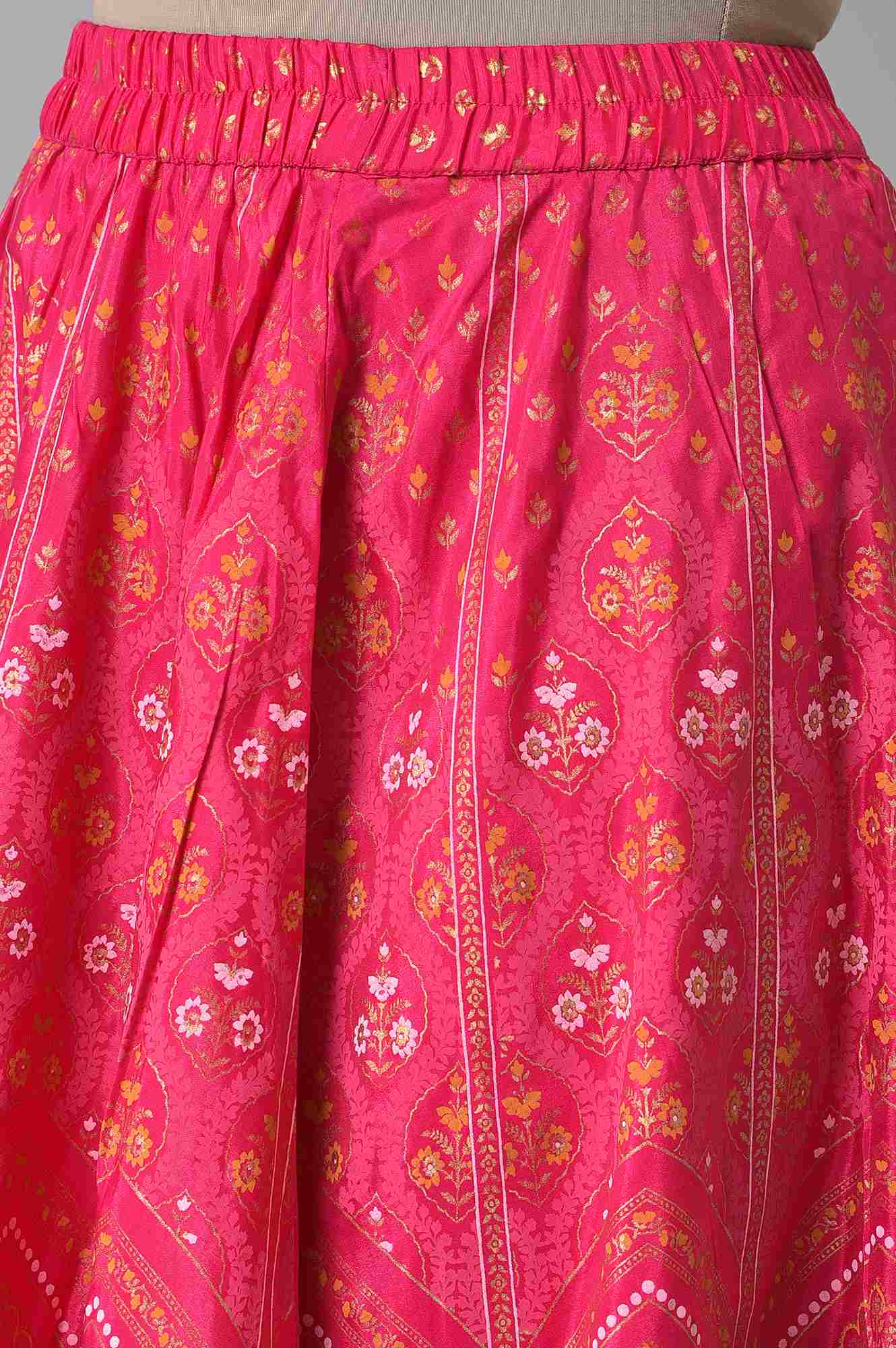 Yellow Hand Work kurta, Pink Skirt And Dupatta Set