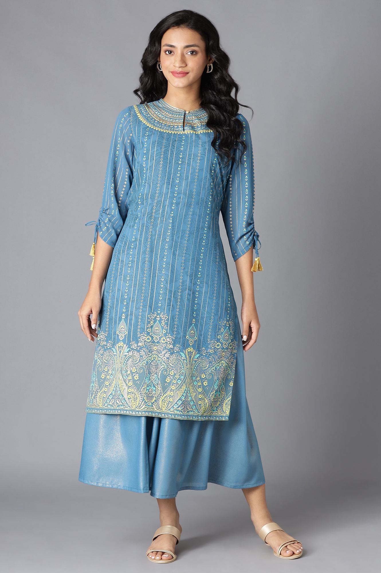 Blue Gillet with kurta Set