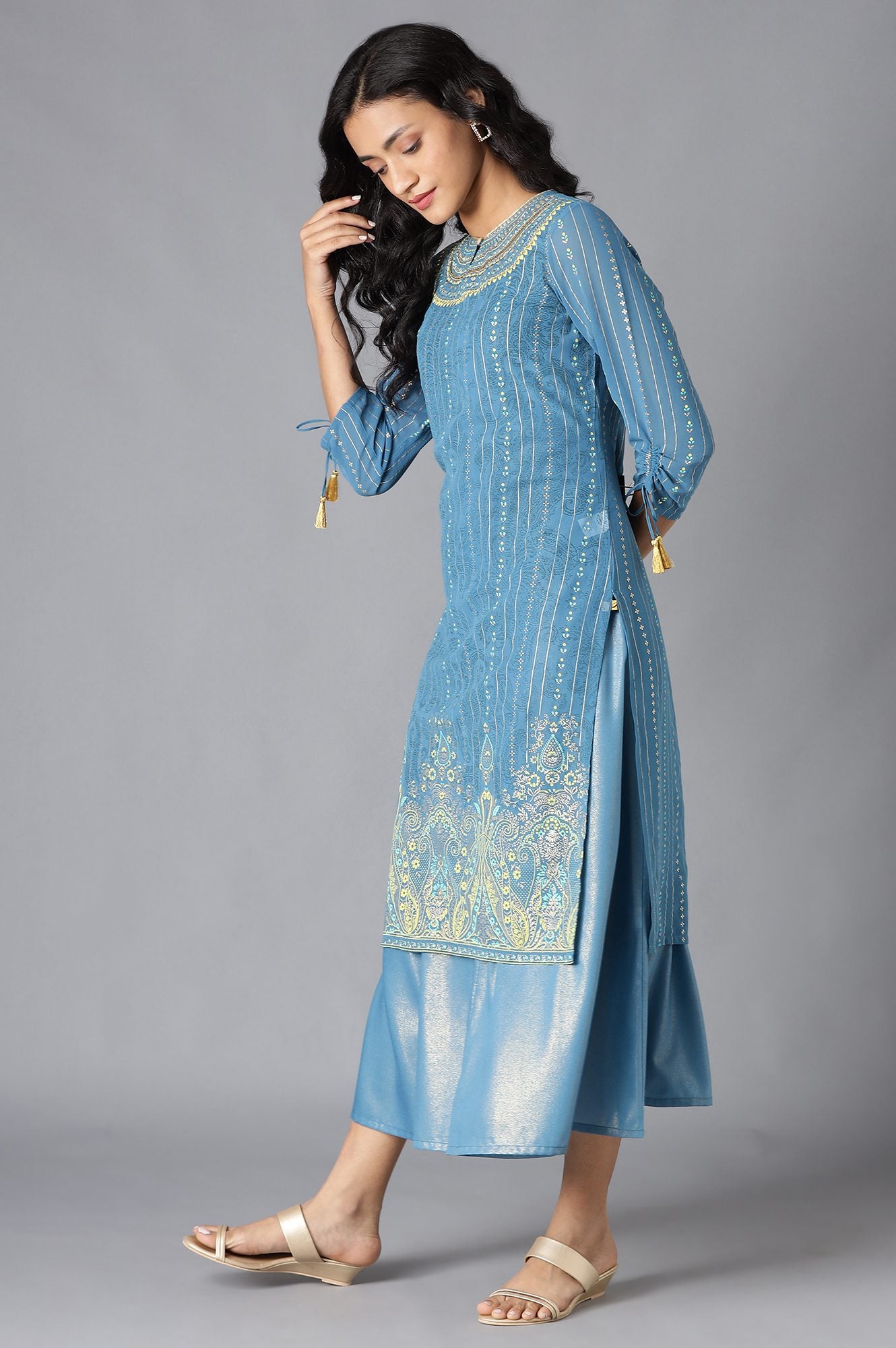 Blue Gilet With Kurta Set