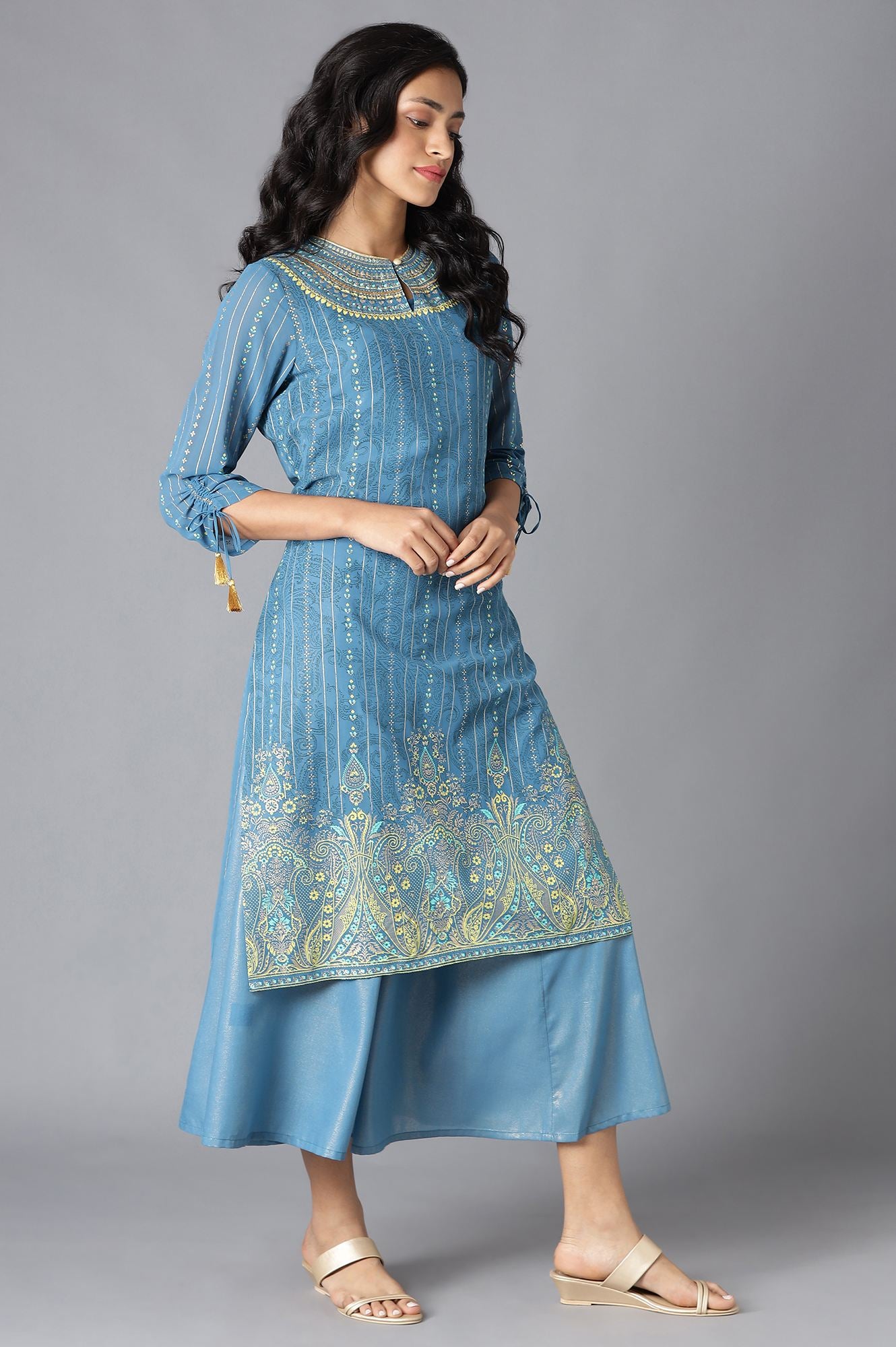 Blue Gillet with kurta Set