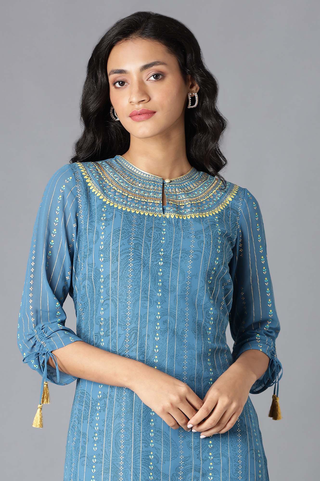 Blue Gilet With Kurta Set