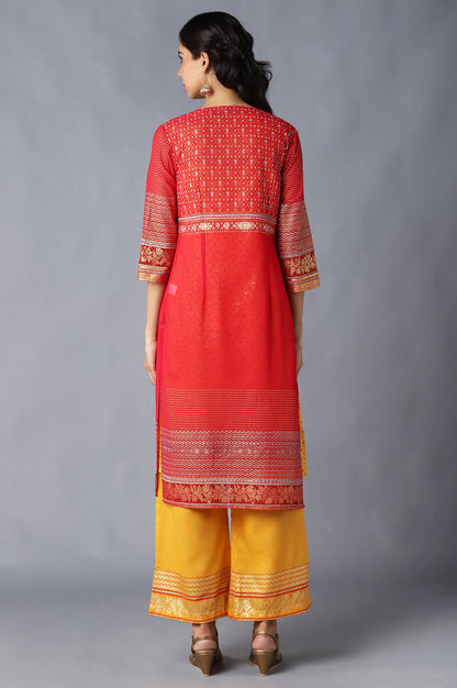 Red Gillet, Yellow kurta and Palazzo Set