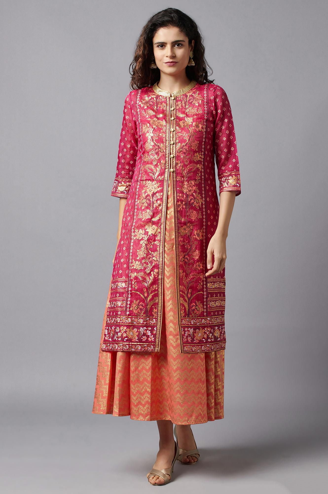 Pink Ethnic Gillet and kurta Set