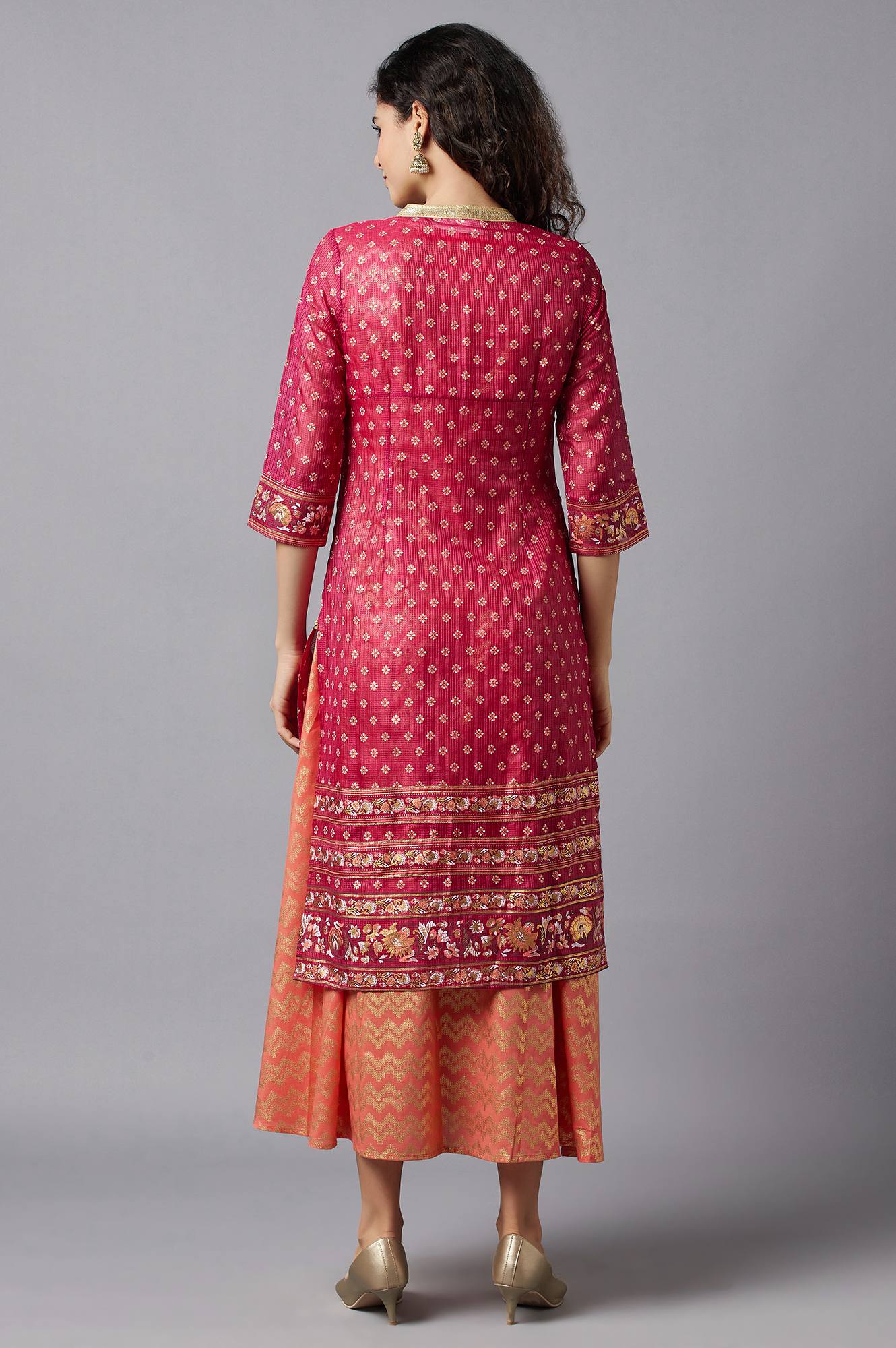 Pink Ethnic Gillet and kurta Set