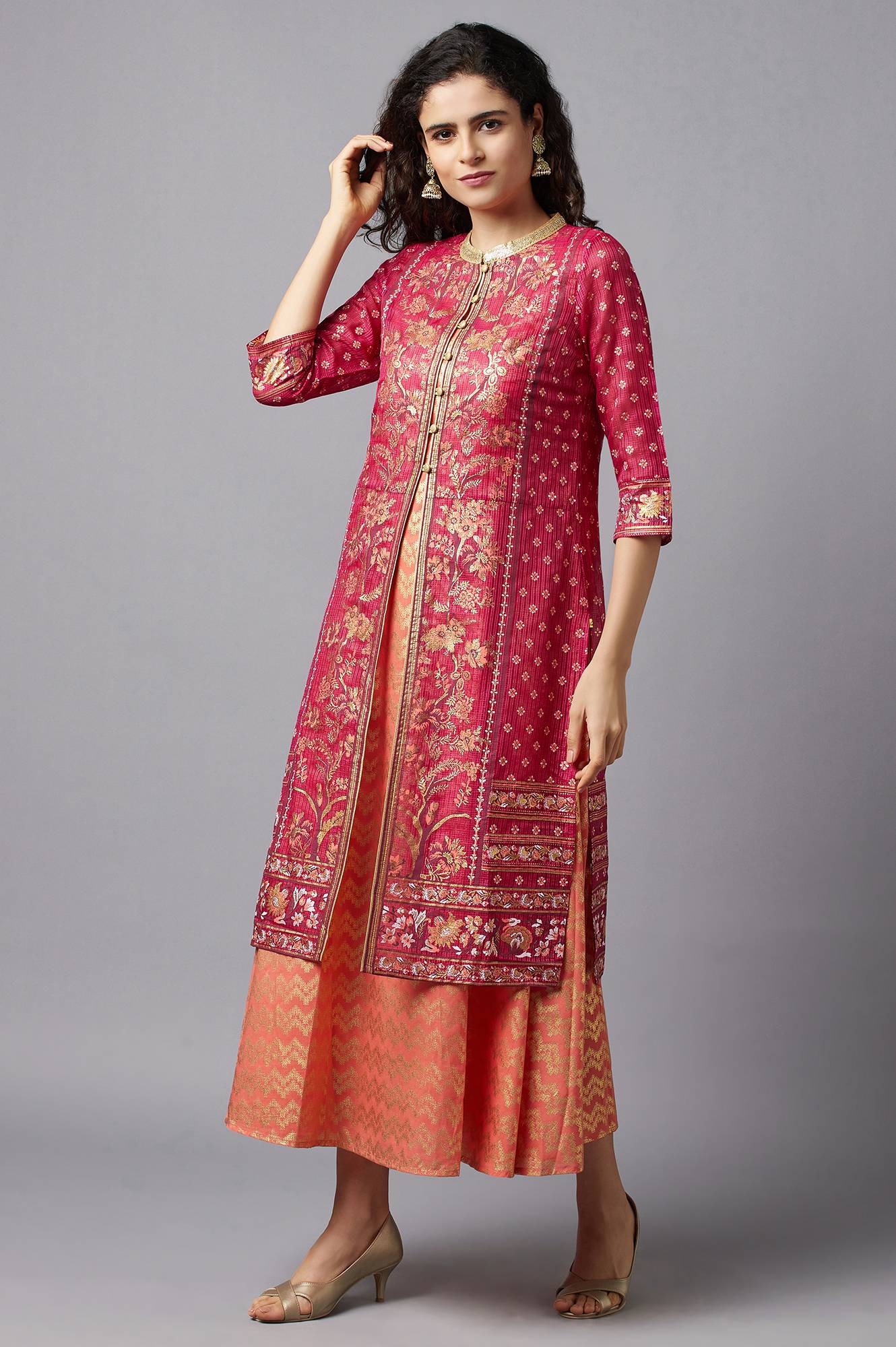 Pink Ethnic Gillet and kurta Set