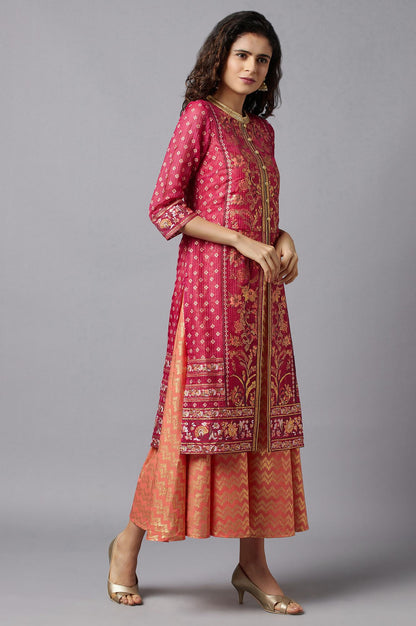 Pink Ethnic Gillet and kurta Set