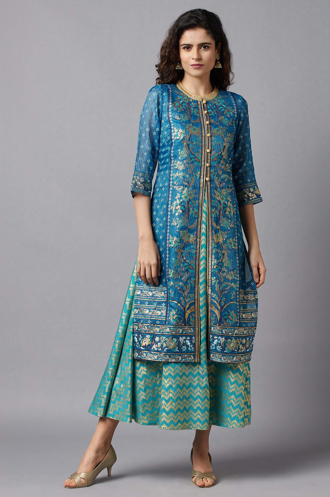 Blue Ethnic Gillet and kurta Set