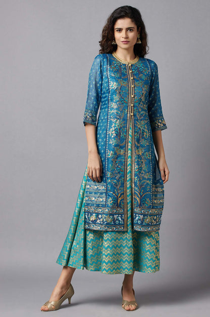 Blue Ethnic Gillet and kurta Set