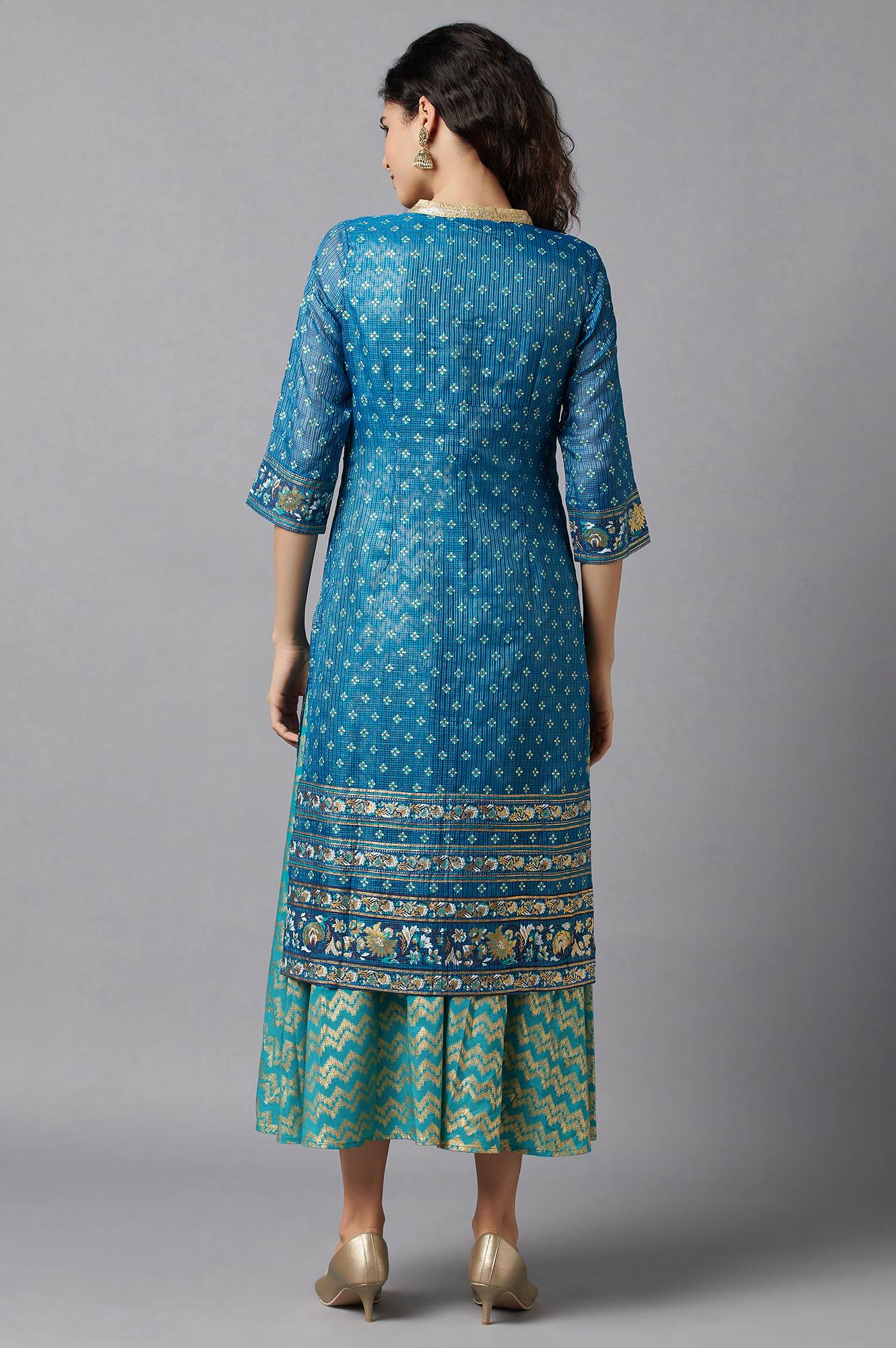 Blue Ethnic Gillet and kurta Set