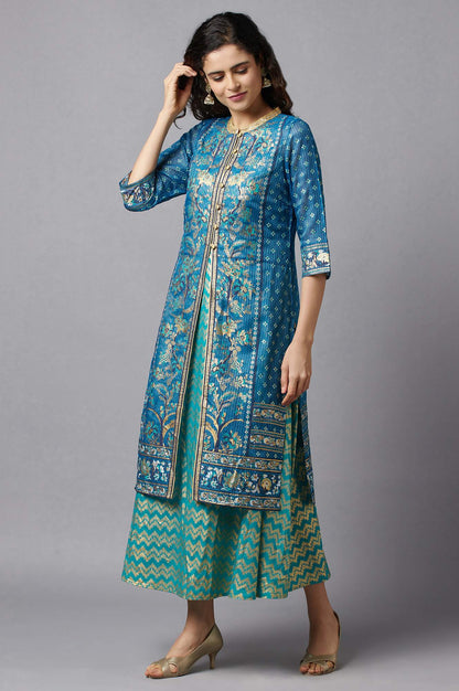 Blue Ethnic Gillet and kurta Set