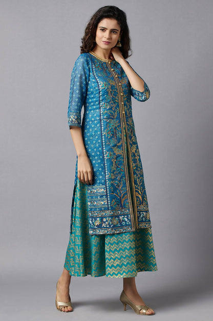 Blue Ethnic Gillet and kurta Set