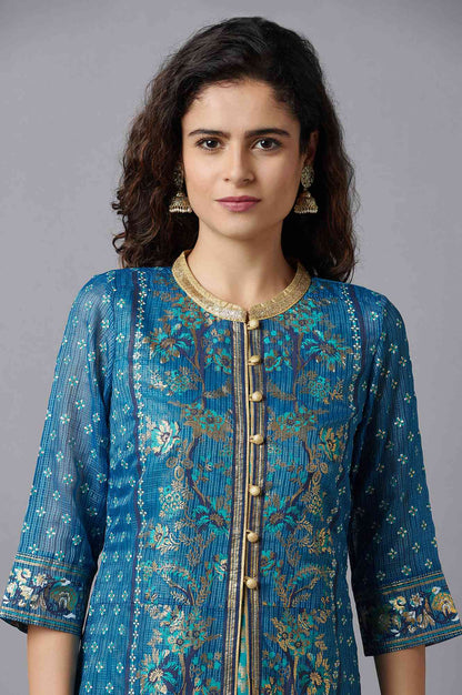 Blue Ethnic Gillet and kurta Set