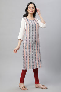 White Printed Kurta, Tights &amp; Dup