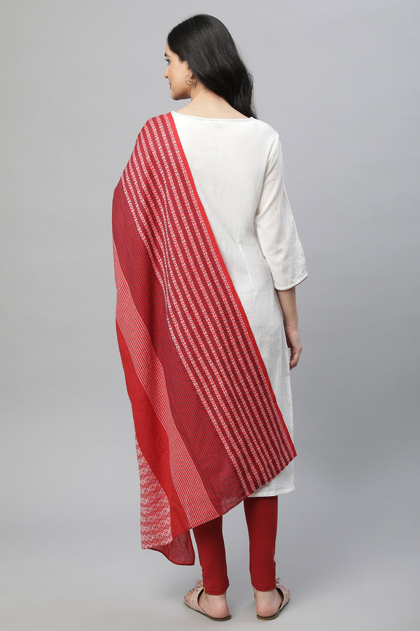White Printed Kurta, Tights & Dup