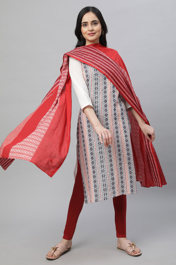 White Printed Kurta, Tights & Dup