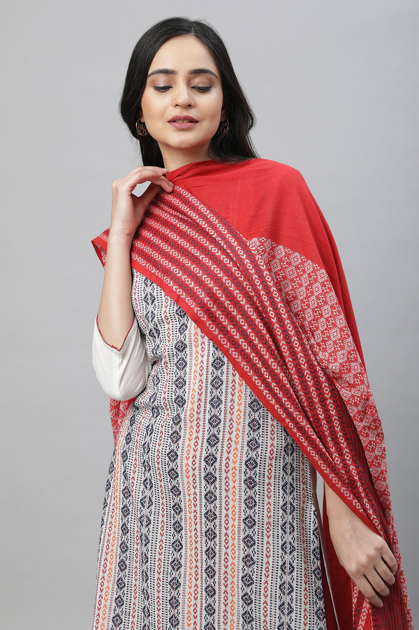 White Printed Kurta, Tights & Dup