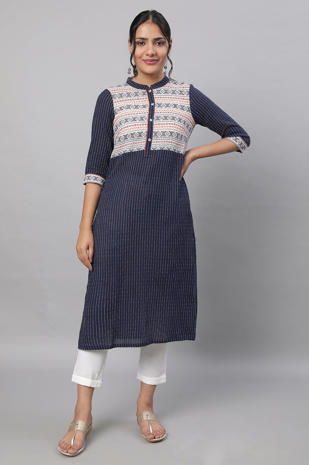 Blue Printed Cotton kurta & Trousers Set - XS