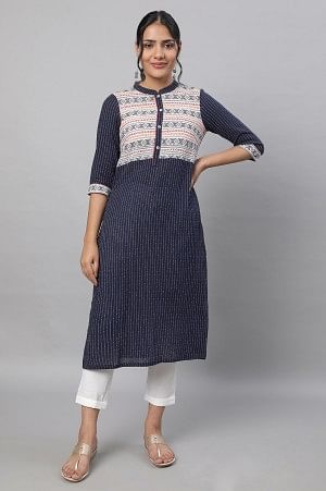 Blue Printed Cotton kurta &amp; Trousers Set