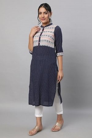 Blue Printed Cotton kurta &amp; Trousers Set