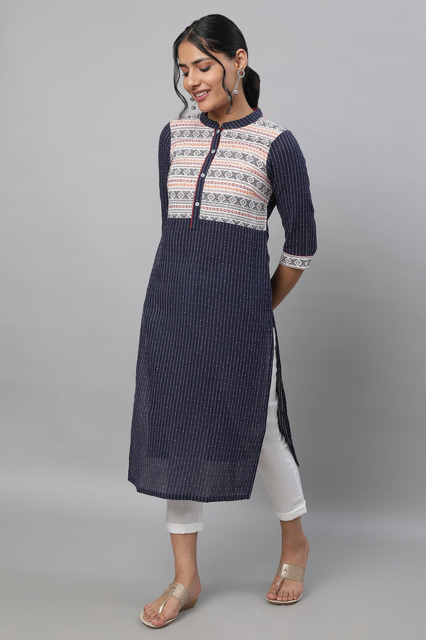 Blue Printed Cotton kurta & Trousers Set