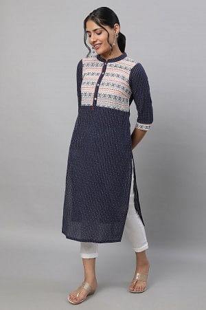 Blue Printed Cotton kurta &amp; Trousers Set