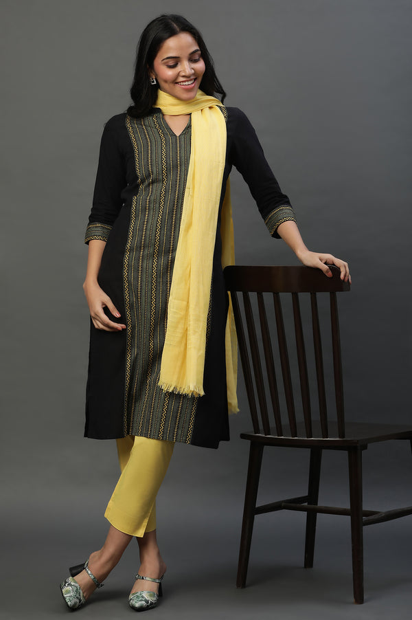 Black Printed Kurta, Trouser and Dupatta Set