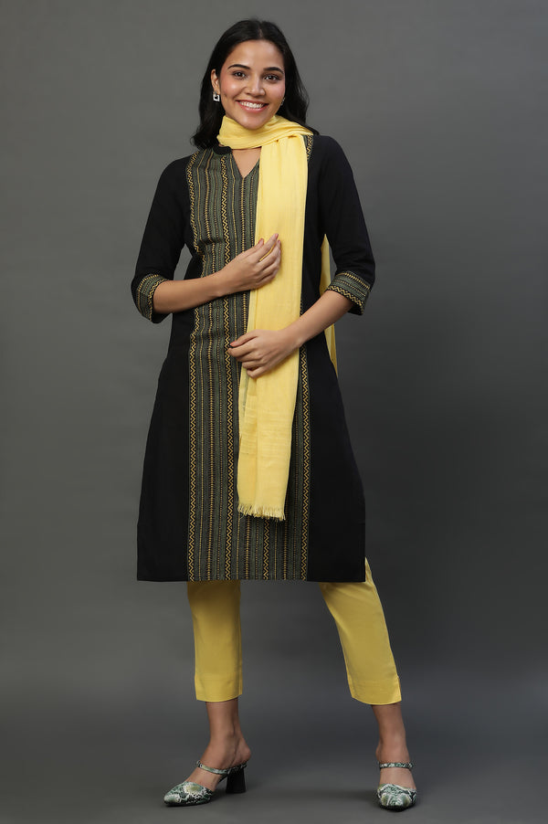 Black Printed Kurta, Trouser and Dupatta Set
