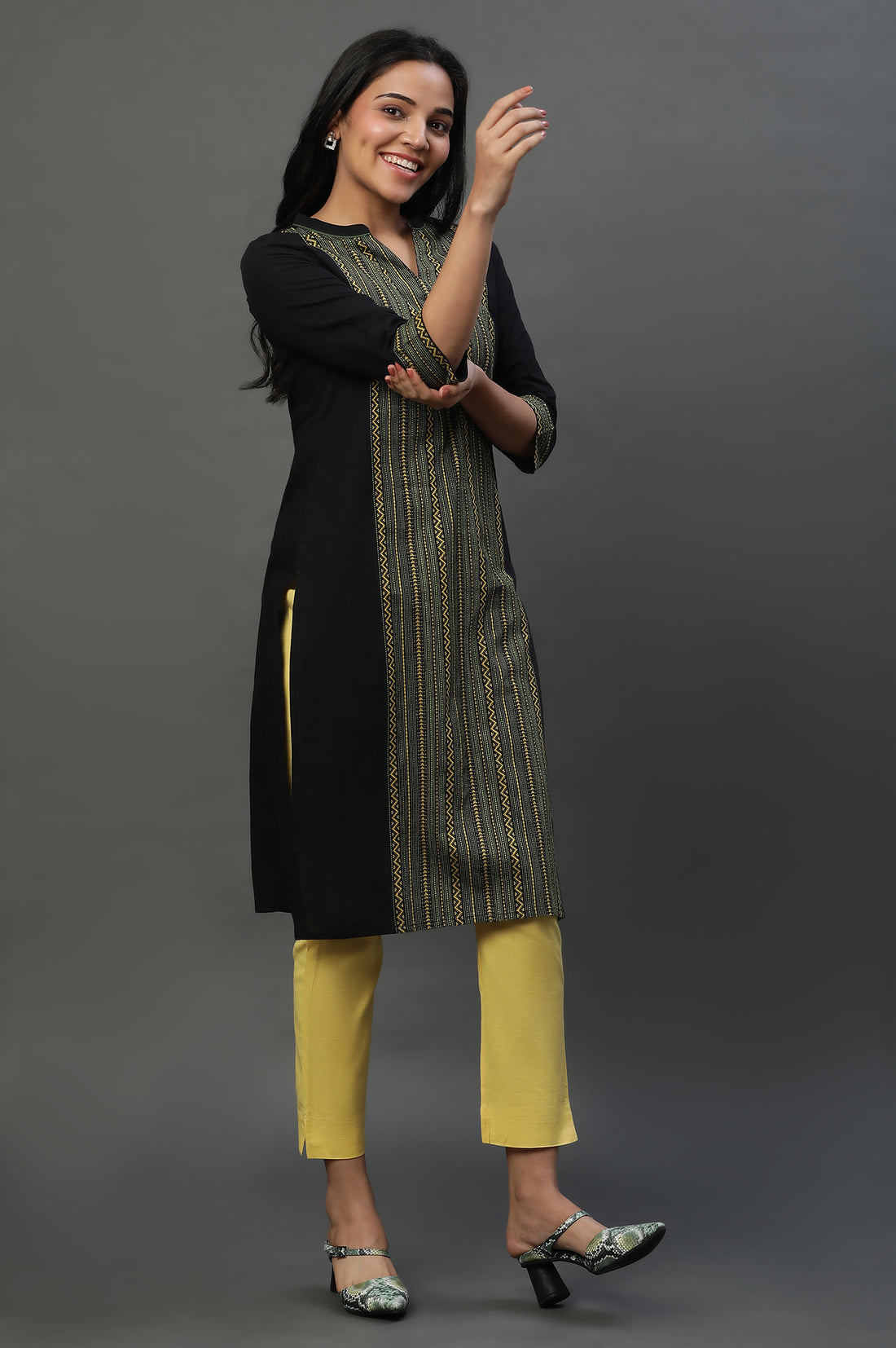 Black Printed Kurta, Trouser and Dupatta Set