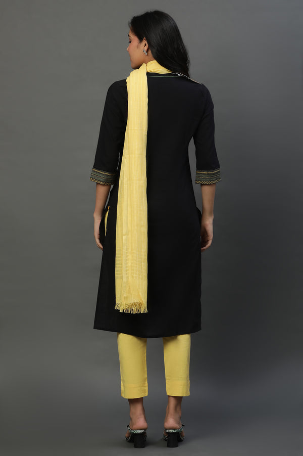 Black Printed Kurta, Trouser and Dupatta Set