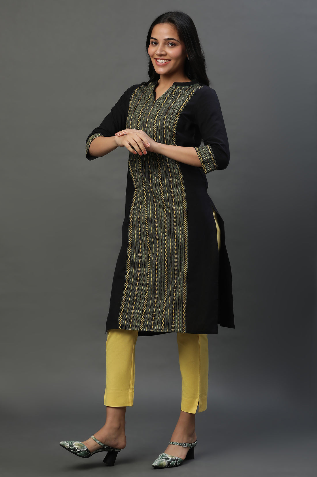 Black Printed Kurta, Trouser and Dupatta Set